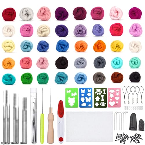 Filz Set, Nadelfilz Set mit 40 Farben Filzwolle Roving,Komplettes Filzset für Anfänger mit Grundlegenden Filzwerkzeugen und Zubehör Wollfasern, Handspinnent Basteln, Nassfilzen Filz Set, Nadelfilz Set mit 40 Farben Filzwolle Roving,Komplettes Filzset für Anfänger mit Grundlegenden Filzwerkzeugen und Zubehör Wollfasern, Handspinnent Basteln, Nassfilzen von selliner