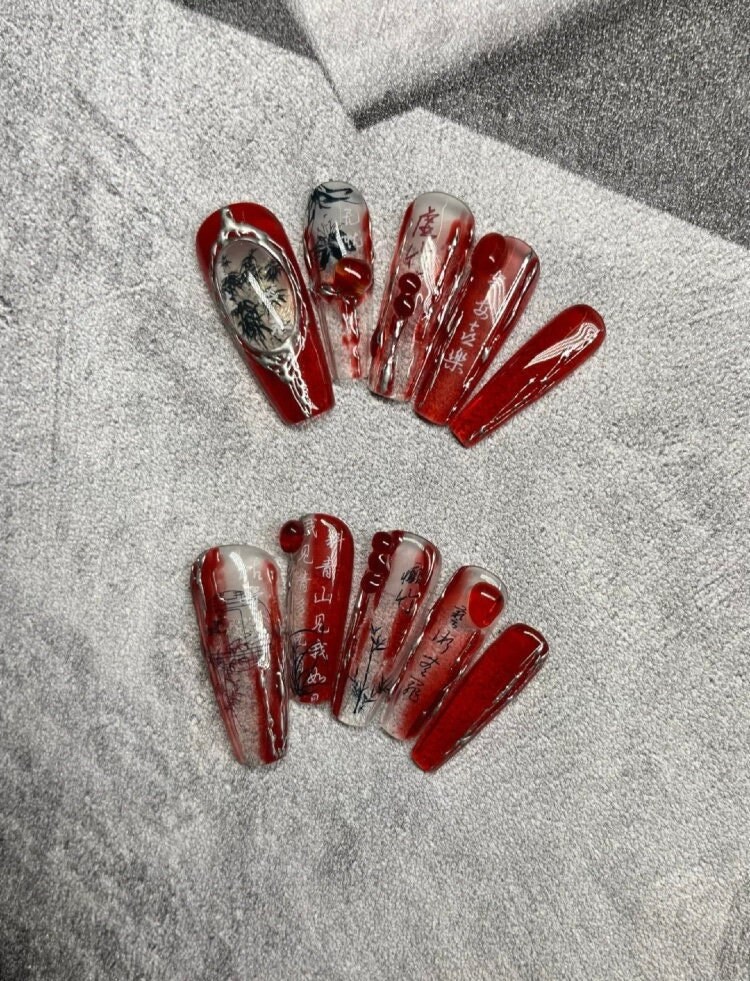 Nails Art Unikat Serie Falschnagel Acryl&press Auf Nägel Make Up Kosmetik Schmuck Beauty Besonderes Geschenk Ideal Stylisch Chinesisch von sellingromance