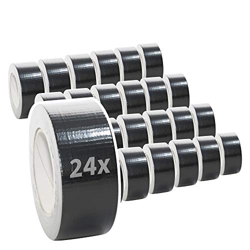 24 Rollen Premium Gewebeband | Panzertape | Panzerband | Gaffer Tape | Klebeband | 50mm x 50m, Farbe:schwarz von selmundo