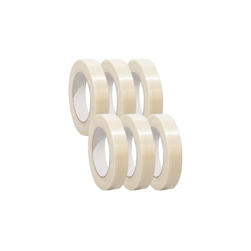 6 x Filament Klebeband glasfaservertärkt/Gewebeband transparent fadenverstärkt/Reißfest Filament Glasfaser Klebeband, Filamentband, Gewebeband transparent, Abmessungen:38mm x 50m. transparent von selmundo