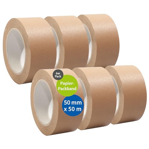 selmundo Papierklebeband | Papierpackband | Papierband | Papier Klebeband | Ökologisch & nachhaltig, 50mm x 50m, braun, Menge:6 von selmundo