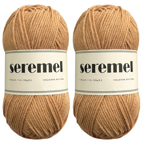 seremel 4-lagiges weiches Acrylgarn, 2 Knäuel, 1 Packung, 2 Häkelgarn, insgesamt 100 g, 260 m, Häkeln/Stricken, #4, mittlere Garne, Kammgarn, schöne Farbe (helles Kaffee) von seremel