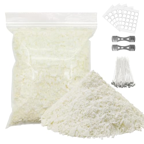sevkumz Premium-Sojawachs-Kit - 2.2lbs natürliches Sojawachs, 100% Baumwolldochte, 100 Dochtaufkleber, 2 Dochthalter - komplettes Kerzenherstellungszubehör für DIY-Kerzen von sevkumz