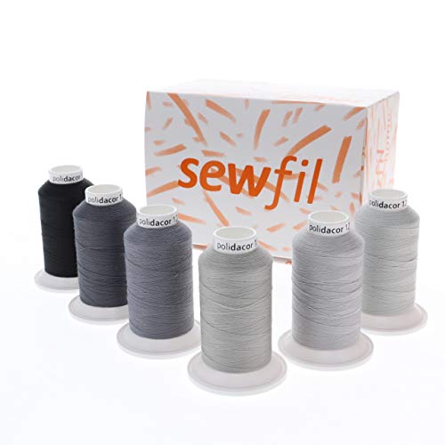 sewfil home polidacor 120 Nähgarn, Polyester, 6 x 1.000 m, Mix 65, Grau von sewfil