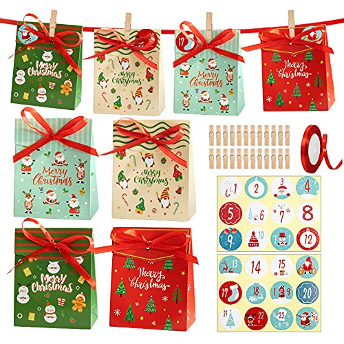 sfesnid Adventskalender zum Befüllen: 24 Geschenktüten–DIY Weihnachten Papiertüten + Zahlen Aufkleber + Band + Holz Klammern für Süßigkeiten Bonbons Schokolade Nüsse 8 * 4 * 10CM sfesnid Adventskalender zum Befüllen: 24 Geschenktüten–DIY Weihnachten Papiertüten + Zahlen Aufkleber + Band + Holz Klammern für Süßigkeiten Bonbons Schokolade Nüsse 8 * 4 * 10CM von sfesnid