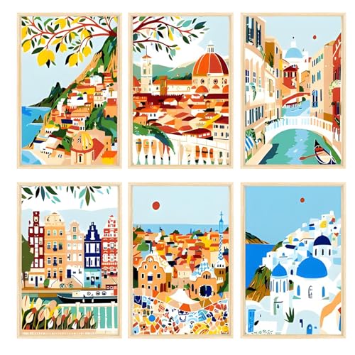 shallyong 6 Stück Malen Nach Zahlen Erwachsene, Paint by Numbers, mit Pinseln und Acrylfarben, DIY Handgemalt Ölgemälde Kit für Home Décor, Ohne Rahmen (20x30cm) von shallyong