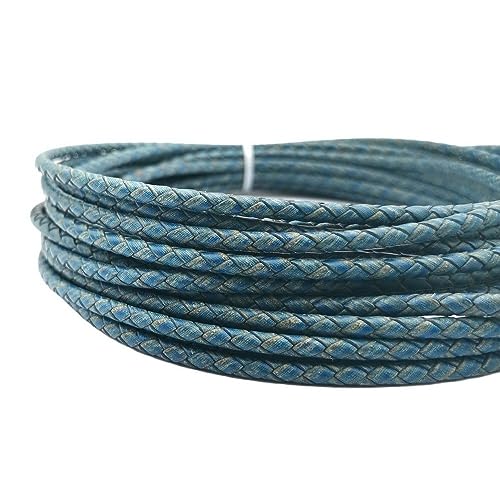 Geflochtenes Lederband, rund, 4 mm, gefaltet, 4 mm, Used-Look, Blau Geflochtenes Lederband, rund, 4 mm, gefaltet, 4 mm, Used-Look, Blau von shapesbyX