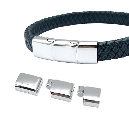 ShapesbyX 5 Stück silberne Magnetverschlüsse und Verschluss für Armbandherstellung, Lederschnur, Endloch, 12,5 mm x 6,5 mm Innenloch von shapesbyX