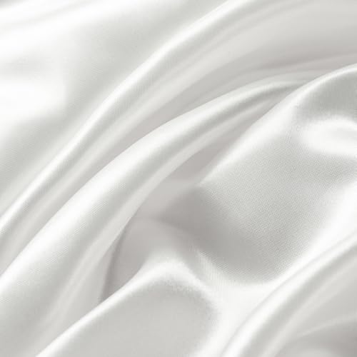 Vorgeschnittener Satin-Stoff (2 Yard x 145 cm) – seidiger, glänzender, weicher Charmeuse-Satin – Stoffstoff pro Yard – weißer Faric für Kleid, Kleidung, Hochzeitsdekorationen, Nähen, Tischdecke, DIY von sheelokhwui