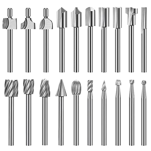 20 PCS Bohrer Set, HSS hohe Härte Rotary Holzschnitzerei Fräser Set mit 1/8" (3mm) Schaft, Router Bits DIY Gravur Werkzeuge für Holzbearbeitung Bohren Trimmen (geeignet für Rotary Tool) von shengbenhao