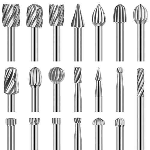 Holzschnitzerei Bohrer Set für Rotary Tool, 20 Stück HSS-Drehfräser-Set, Frässtifte für Heimwerker, Holzarbeiten, Schnitzen, Gravieren, Bohren – 3 mm Schaft Holzschnitzerei Bohrer Set für Rotary Tool, 20 Stück HSS-Drehfräser-Set, Frässtifte für Heimwerker, Holzarbeiten, Schnitzen, Gravieren, Bohren – 3 mm Schaft von shengbenhao