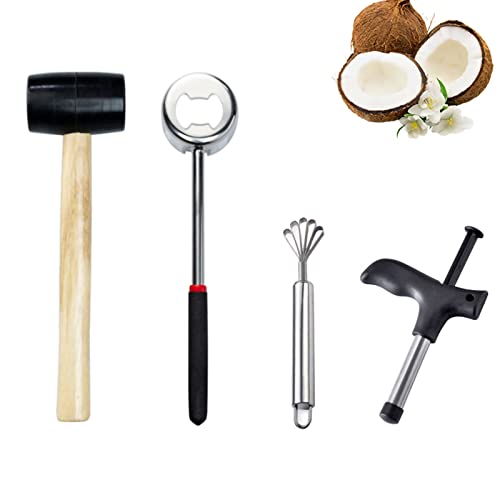 Kokosnussöffner-Werkzeugset, Edelstahl-Kokosnussbrecher mit Gummihammer für Junge Kokosnuss (Kokosnussschalenöffner + Hammer) von shenruifa