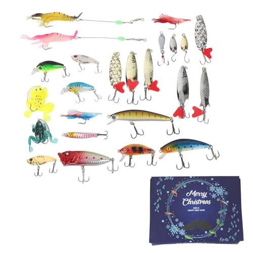 shenruifa 24 Tage Weihnachten Countdown Fischereiköder Tackle Kit Advent Kalender Köder Box Set für die Weihnachtsparty von shenruifa