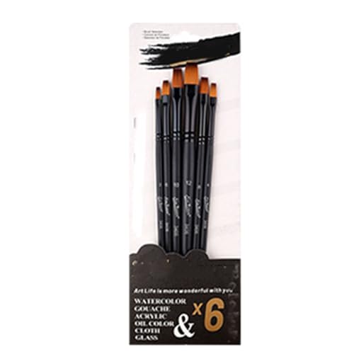 shenruifa 6pcs Acrylpinsel Pinsel Set Weiche Nylon Mehrzweck Professionelle Aquarellbürsten Malerei Pinsel Set für Studenten Künstler (Flache Gipfel) von shenruifa
