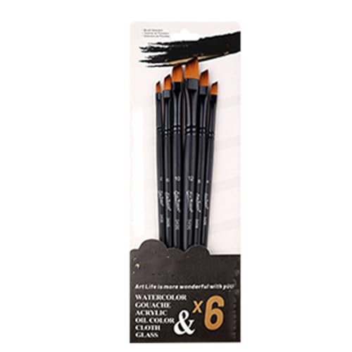 shenruifa 6pcs Acrylpinsel Pinsel Set Weiche Nylon Mehrzweck Professionelle Aquarellbürsten Malerei Pinsel Set für Studenten Künstler (Schrägspeak) von shenruifa