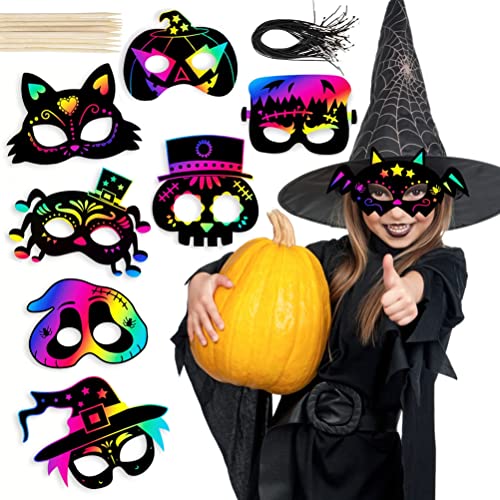 shenruifa 8pcs Halloween Scratch Face Cover, DIY Craft Kit mit Hölzernen und Elastischen Seilen für Partybevorzugungen, Fledermaus, Spinne, Hexe, Katze, Skelett, Ghost shenruifa 8pcs Halloween Scratch Face Cover, DIY Craft Kit mit Hölzernen und Elastischen Seilen für Partybevorzugungen, Fledermaus, Spinne, Hexe, Katze, Skelett, Ghost von shenruifa