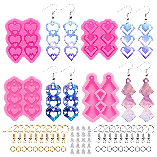 104-teiliges Herz-Ohrring-Harz-Formen-Set, 4 Paar, Silikonharz, Schmuckformen, Epoxidharz, Gießformen für Damen, Ohrringe, Basteln, Herzform, Harz-Silikonformen für Ohrring-Anhänger von shining queen