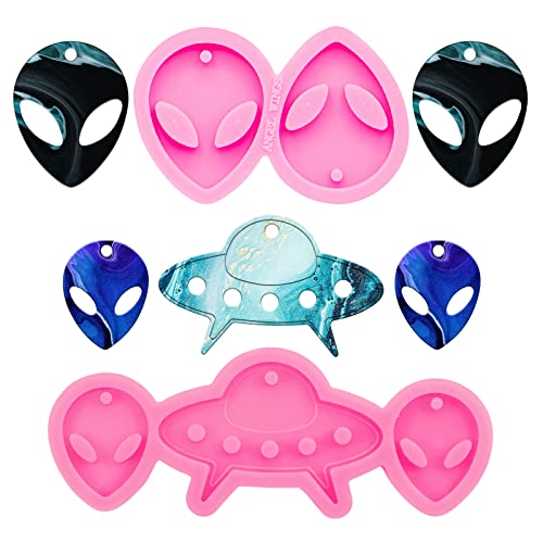 2 Stück Harzform für Ohrringe, Alienköpfe und Alien-Raumschiffe, Silikonharz, Schmuckformen, Epoxidharz, Gießformen für Damen, Ohrringe und Anhänger, Basteln von shining queen