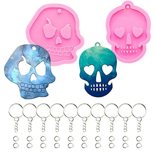 32-teiliges Halloween-Silikonharz-Formen-Set, Totenkopf-Form, Schlüsselanhänger mit 10 Schlüsselringen und 20 8 mm Spaltringen, Epoxidharz, Gießform für Schlüsselanhängerherstellung 32-teiliges Halloween-Silikonharz-Formen-Set, Totenkopf-Form, Schlüsselanhänger mit 10 Schlüsselringen und 20 8 mm Spaltringen, Epoxidharz, Gießform für Schlüsselanhängerherstellung von shining queen