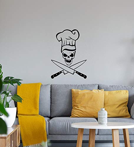 Totenkopf mit Kochmütze und Messer Wandtattoo Schwarz Aufkleber 40 x 55 cm von Generisch