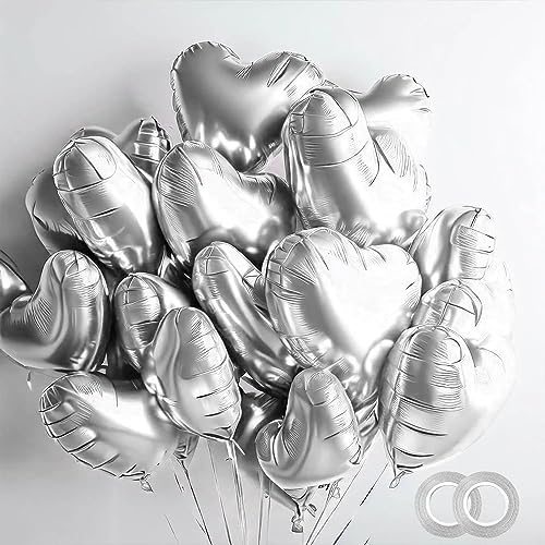 20 Stück 45CM Herzballons,Herz Folienballon, Herzform Heliumballons für Party,Geburtstag,Valentinstag, Hochzeit, Verlobung,Muttertag Dekoration(Silber) von shixpiov