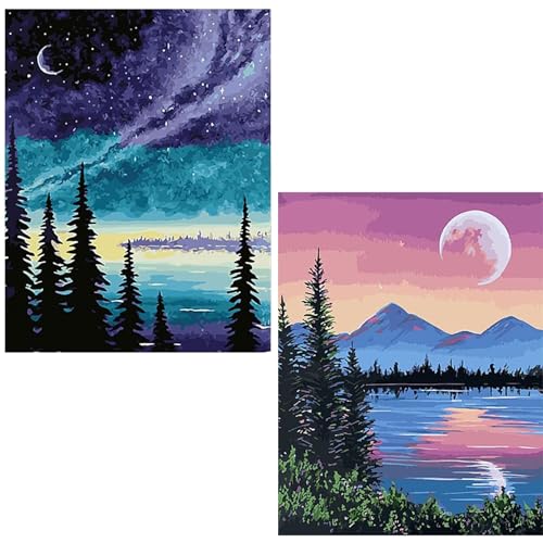 shixpiov Malen Nach Zahlen Erwachsene Mond - für Erwachsene Kinder Anfänger– 2er Set 40x50 CM Faltenfreie Leinwand und 6 Pinsel, Acrylfarbe,Paint By Numbers Kits Als Haus Deko Geschenk(Rahmenlos) von shixpiov