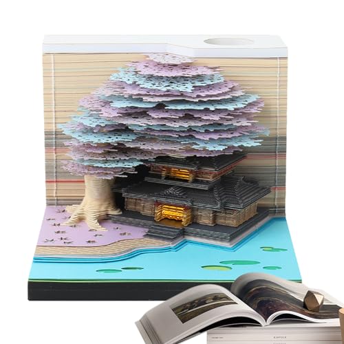 3D Kalender Abreißen 2024 | 3d Calendar 2024 | Schreibtisch Kalender Mit Lichtern | 2024 Tischkalender Notizblock | 2024 Kalender 3D Memo Pad Papier Kunst Sakura Baum 3D Notizblock Papier Schnitzen von shizuku