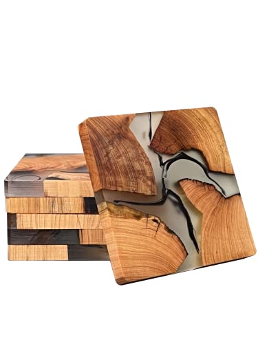 shizuro Untersetzer aus Holz eckig - 6er Set - Glasuntersetzer für Getränke, Tassen, Becher, Gläser - Design, Deko Tischuntersetzer Echtholz Epoxidharz modern shizuro Untersetzer aus Holz eckig - 6er Set - Glasuntersetzer für Getränke, Tassen, Becher, Gläser - Design, Deko Tischuntersetzer Echtholz Epoxidharz modern von shizuro