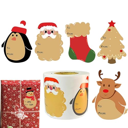 Weihnachtsaufkleber-Etikettenrolle: Cartoon-Etikett, selbstklebend, für Weihnachten, Frohe Weihnachten, beschreibbare Etiketten für Weihnachtsstrümpfe, Umschläge von shjxi