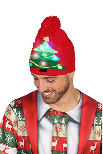 shoperama Bommel-Mütze mit leuchtendem Weihnachtsbaum Christbaum blinkend Weihnachten Weihnachtsmütze Strick-Mütze Weihnachtsmarkt von shoperama