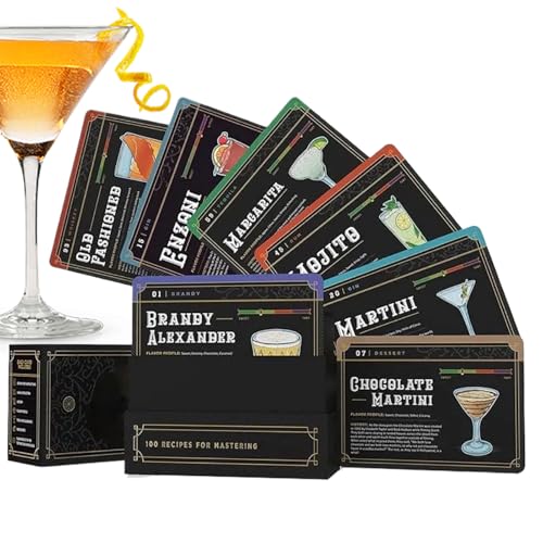 shpuuyy Rezeptkarten für gemischte Getränke, 100 Karten, Cocktail-Rezepte, Schritt-für-Schritt-Anleitung (evtl. nicht in deutscher Sprache), Zutatenliste, Barkeeper-Zubehör von shpuuyy