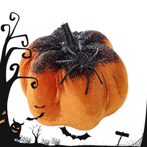 shuhauk Kürbis-Dekoration | Halloween-Kürbis-Spinnen-Dekoration, 3D-Figuren, Requisite, Samt-Dekoration für Fenster, Tisch, Außenhaus, Büro, Zuhause, Urlaub, Halloween-Szene von shuhauk