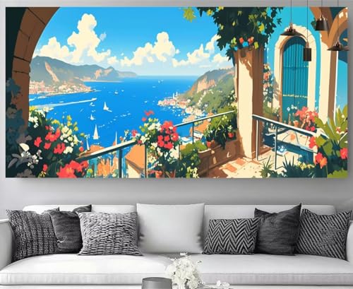 Blumen Diamond Painting Meer Diamond Painting Erwachsene Bastelset, 5D Crystal Art Kreuzstich Strass Stickereipuzzl, Diy Kinder Daiments Malerei Volldiamant Leinwand für Geschenke 80x240cm M-Y359 von shuoguoo