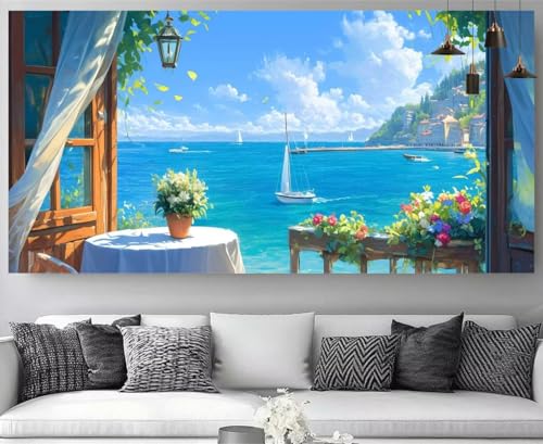 Diamond Painting Blumen Diamant Painting Kinder Segelboot Kristall Stickerei Kit, 5D Crystal Art Volldiamant Strass Eckige Steine Bastelset, Diy Daiments Mosaik Art Perlenstickerei 80x240cm M-Y348 von shuoguoo