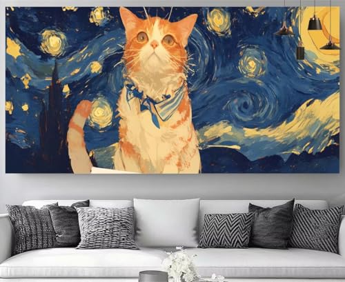 Diamond Painting Sternenhimmel Diamant Painting Kinder Katze Kristall Stickerei Kit, 5D Crystal Art Volldiamant Strass Eckige Steine Bastelset, Diy Daiments Mosaik Art Perlenstickerei 50x150cm M-Y948 von shuoguoo