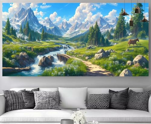Flusstal Diamond Painting Wald Diamond Painting Erwachsene Bastelset, 5D Crystal Art Kreuzstich Strass Stickereipuzzl, Diy Kinder Daiments Malerei Volldiamant Leinwand für Geschenke 80x240cm M-Y283 von shuoguoo