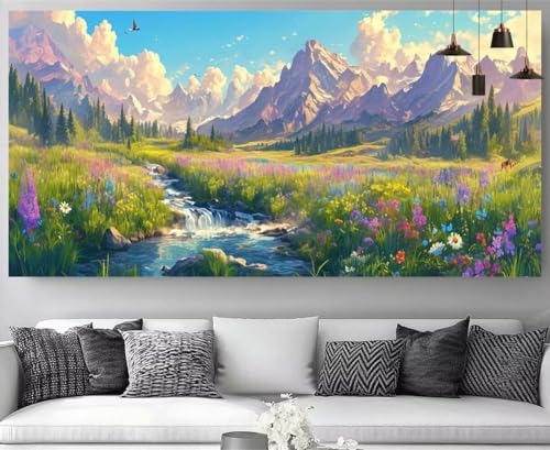 Tal Diamond Painting Berg Diamond Painting Erwachsene Bastelset, 5D Crystal Art Kreuzstich Strass Stickereipuzzl, Diy Kinder Daiments Malerei Volldiamant Leinwand für Zimmer Geschenke 100x300cm M-Y287 von shuoguoo