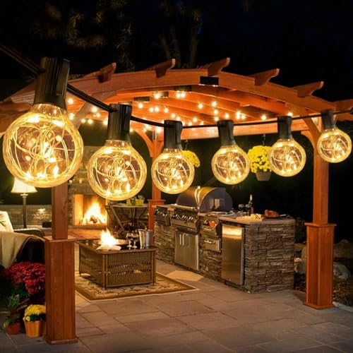 Led Lichterkette Außen Strom, 23M Lichterkette Outdoor mit 50+2 G40 bruchsichen Glühbirnen, IP44 Wasserdicht Lichterketten Außenbereich für Weihnachten, Halloween, Hochzeit, Party Warmweiß von shuwosmart