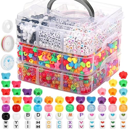 Shynek 3800 Pony-Perlen: Großpackung für Armbänder, Haarzöpfe und Bastelarbeiten, bunte Kunststoffperlen für Kandi, Stern und Buchstaben für die Schmuckherstellung Shynek 3800 Pony-Perlen: Großpackung für Armbänder, Haarzöpfe und Bastelarbeiten, bunte Kunststoffperlen für Kandi, Stern und Buchstaben für die Schmuckherstellung von shynek
