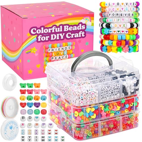 shynek 3800 Pony-Perlen: Großpackung für Armbänder, Haarzöpfe und Bastelarbeiten, bunte Kunststoffperlen für Kandi, Stern und Buchstaben, Perlen für die Schmuckherstellung von shynek