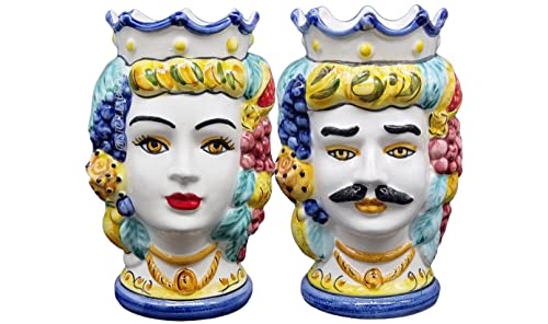 sicilia bedda - Ein Paar SICILIANE Köpfe aus Keramik aus Caltagirone - Handgefertigt - Höhe 18 cm - elegante Ergänzung zu Ihrer Einrichtung sicilia bedda - Ein Paar SICILIANE Köpfe aus Keramik aus Caltagirone - Handgefertigt - Höhe 18 cm - elegante Ergänzung zu Ihrer Einrichtung von sicilia bedda
