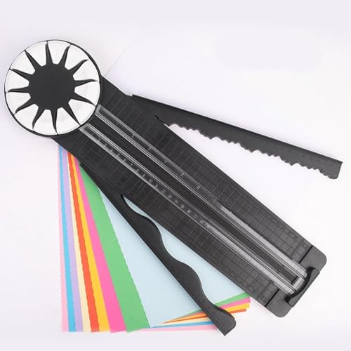 12 Formen in 1 Bastelpapier Kantenschneider, Multifunktionaler Scrapbooking Kantenschneider, Präzisionspapier Edger mit Messungen, für Scrapbooking, Fotokarte, Geschenkverpackung(Schwarz) von sifteng