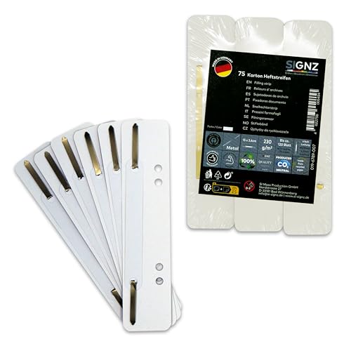 SIGNZ Heftstreifen Pappe, 75 Stück, 25 x 3 Farben, Recycling-Karton, CO2-neutral Hergestellt, Made in Germany (Weiß) von signz