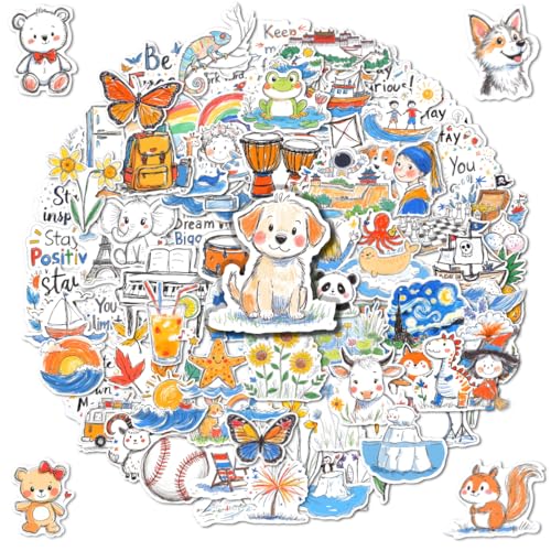 SIIXU Niedliche Vinyl-Sticker 200 Stück - Einfache Linienzeichnungen wasserdicht für Kinder, Jugendliche, Erwachsene - Ästhetische Deko für Laptop & Trinkflasche von siixu