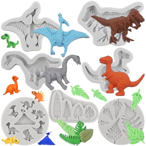 Sijiangmold Dinosaurier-Silikon-Fondantformen Gießform für Kuchendekoration, Cupcake-Aufsätze, Gummipaste, Polymer-Ton, 7 Stück von sijiangmold