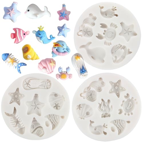 Sijiangmold Kleine Silikonformen für Fondant, Motiv: Meereslebewesen, Strand, Ozean, zum Dekorieren von Kuchen, Schokolade, Süßigkeiten, Gummipaste, Polymer-Ton, 3 Stück Sijiangmold Kleine Silikonformen für Fondant, Motiv: Meereslebewesen, Strand, Ozean, zum Dekorieren von Kuchen, Schokolade, Süßigkeiten, Gummipaste, Polymer-Ton, 3 Stück von sijiangmold