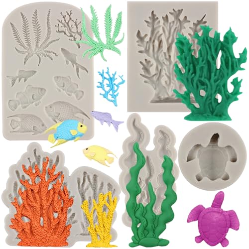 Sijiangmold Silikonform für Fondant, Meeresalgen, Meeresfisch, Koralle, Meeresschildkröte, zum Dekorieren von Schokolade, Süßigkeiten, Cupcakes, 5 Stück Sijiangmold Silikonform für Fondant, Meeresalgen, Meeresfisch, Koralle, Meeresschildkröte, zum Dekorieren von Schokolade, Süßigkeiten, Cupcakes, 5 Stück von sijiangmold