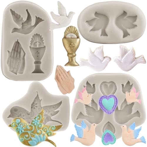 Sijiangmold Silikonform für Kommunion, Taube, Fondant, betende Hände, Süßigkeitenform für Cupcake-Topper, Kuchendekoration, Süßigkeiten, Polymerton, Schokolade, Gummipaste, 4 Stück Sijiangmold Silikonform für Kommunion, Taube, Fondant, betende Hände, Süßigkeitenform für Cupcake-Topper, Kuchendekoration, Süßigkeiten, Polymerton, Schokolade, Gummipaste, 4 Stück von sijiangmold