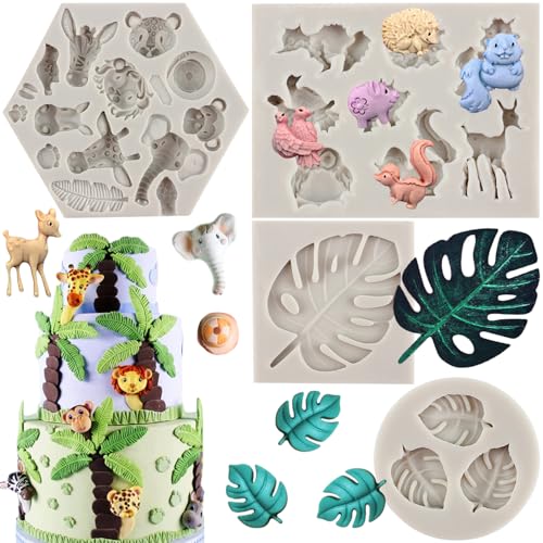 Sijiangmold Silikonform mit Dschungelsafari-Tiermotiven, tropische Blätter, Farnblätter, Silikonform für Kuchendekoration, Cupcake-Topper, Polymerton, Süßigkeiten, Schokolade, Gummipaste, 4 Stück Sijiangmold Silikonform mit Dschungelsafari-Tiermotiven, tropische Blätter, Farnblätter, Silikonform für Kuchendekoration, Cupcake-Topper, Polymerton, Süßigkeiten, Schokolade, Gummipaste, 4 Stück von sijiangmold