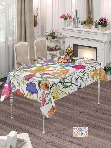 silichee Rechteckige Tischdecke, schönes Blumenmuster mit Blumen, dekorativer Stoff, Bauernhaus-Tischdecke für Esszimmer, Party, Buffet, Hochzeit, Tischdecke, rechteckig, für 152,4 x 213,3 cm von silichee